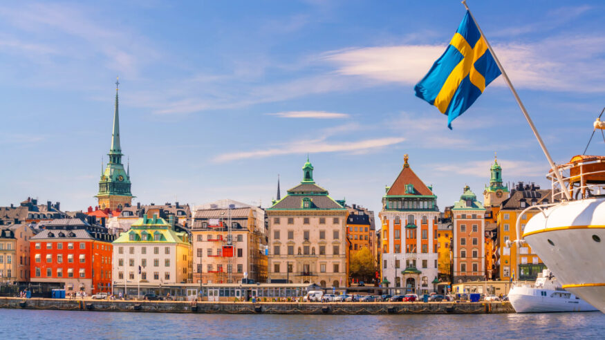 Stockholm old town city skyline, cityscape of Sweden at sunset